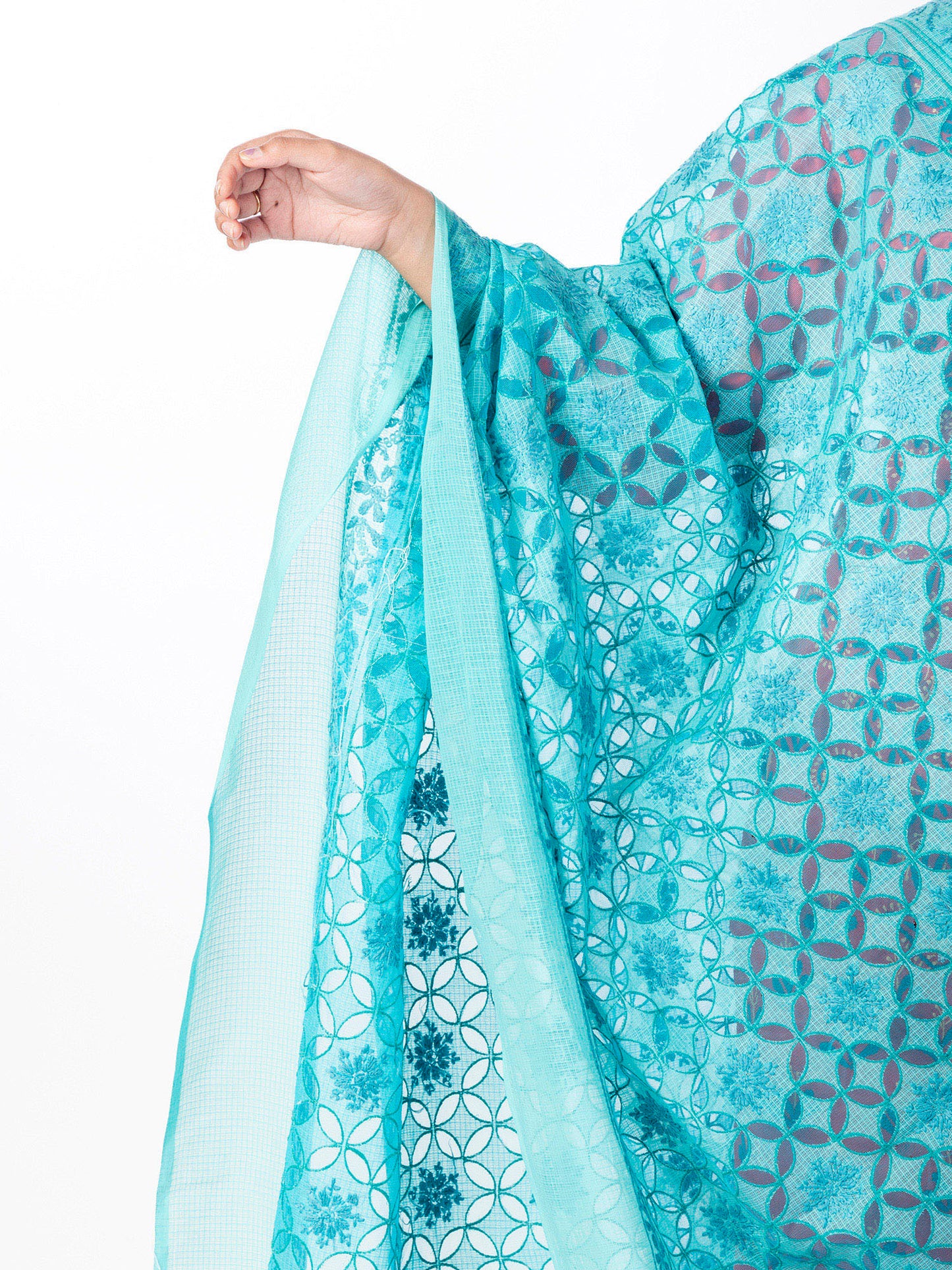 Lucknow Chikan Emporium Soft Cotton Sea Green Colour Dupatta.