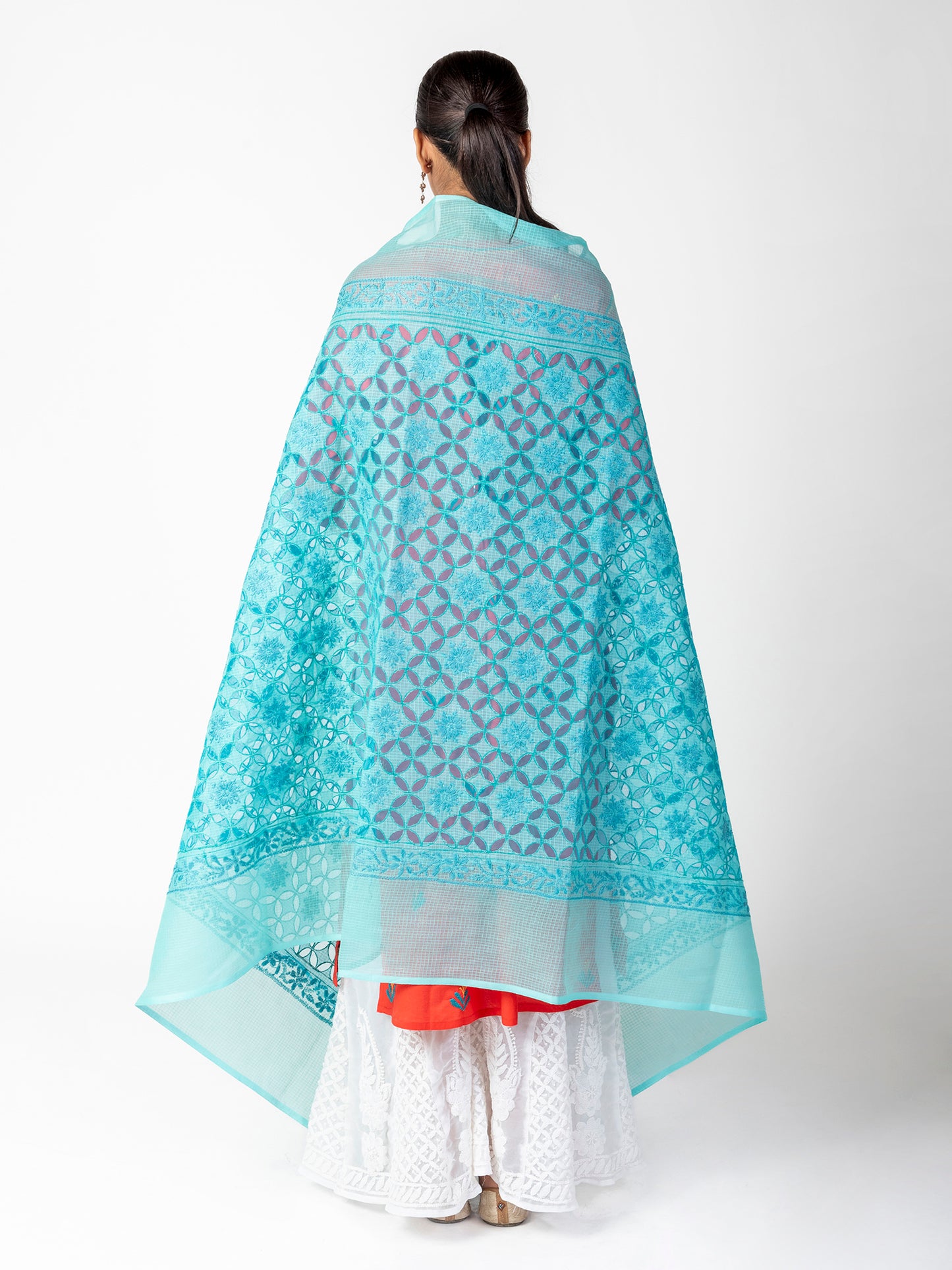 Lucknow Chikan Emporium Soft Cotton Sea Green Colour Dupatta.