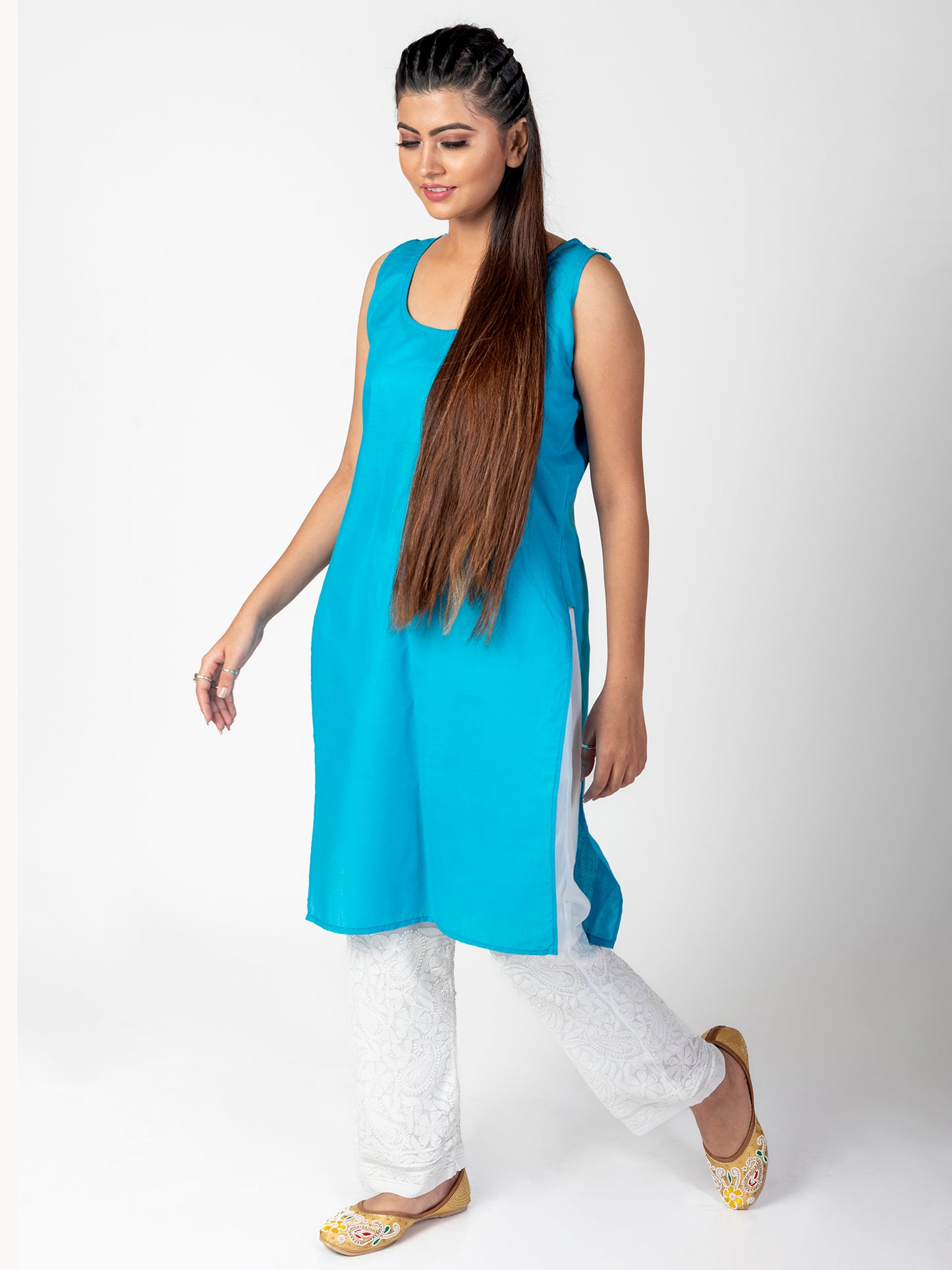 Soft Cotton Blue Colour Slip Lucknow Chikan Emporium.