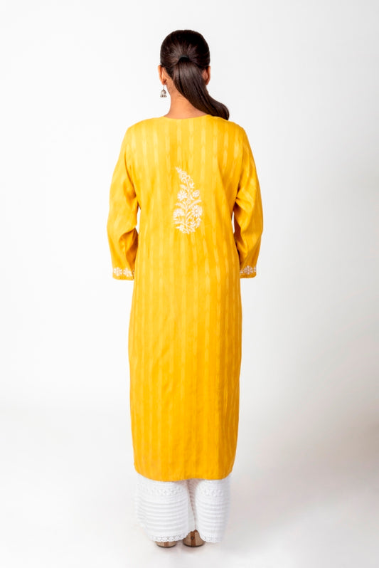 Nice Chikankari Yellow Colour Cotton Kurti Lucknow Chikan Emporium.