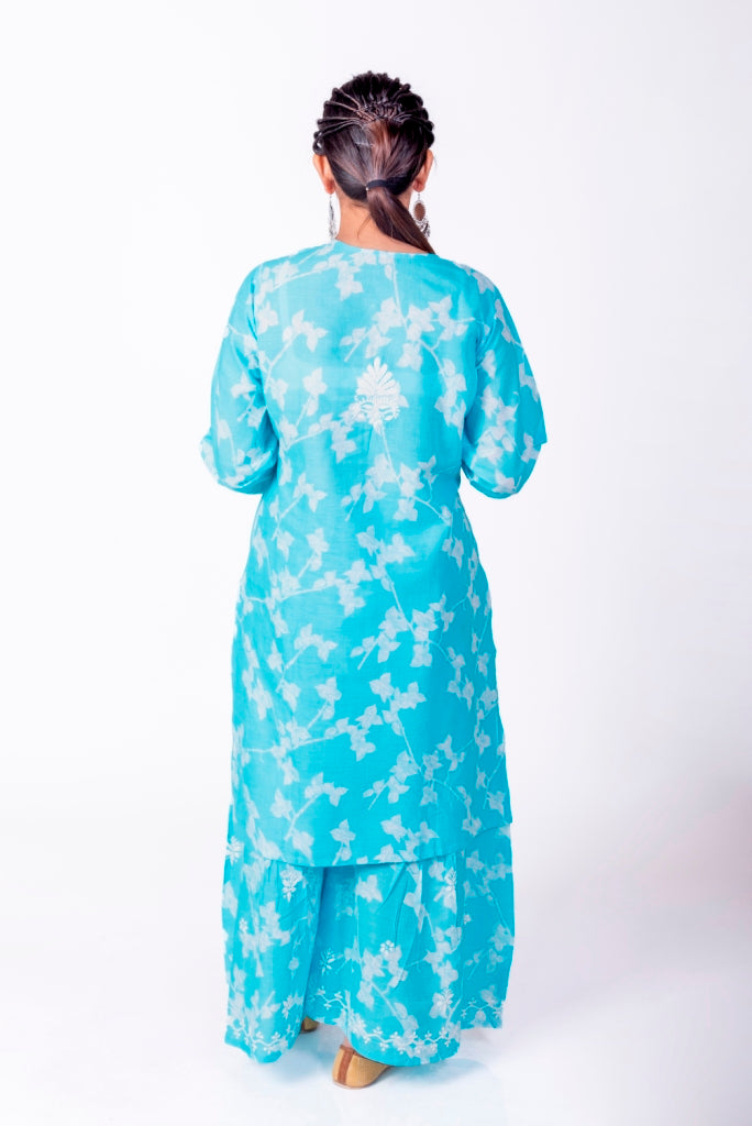 Soft Skin Friendly Pure Cotton Blue Printed Palazoo Set With White Cotton Thread.