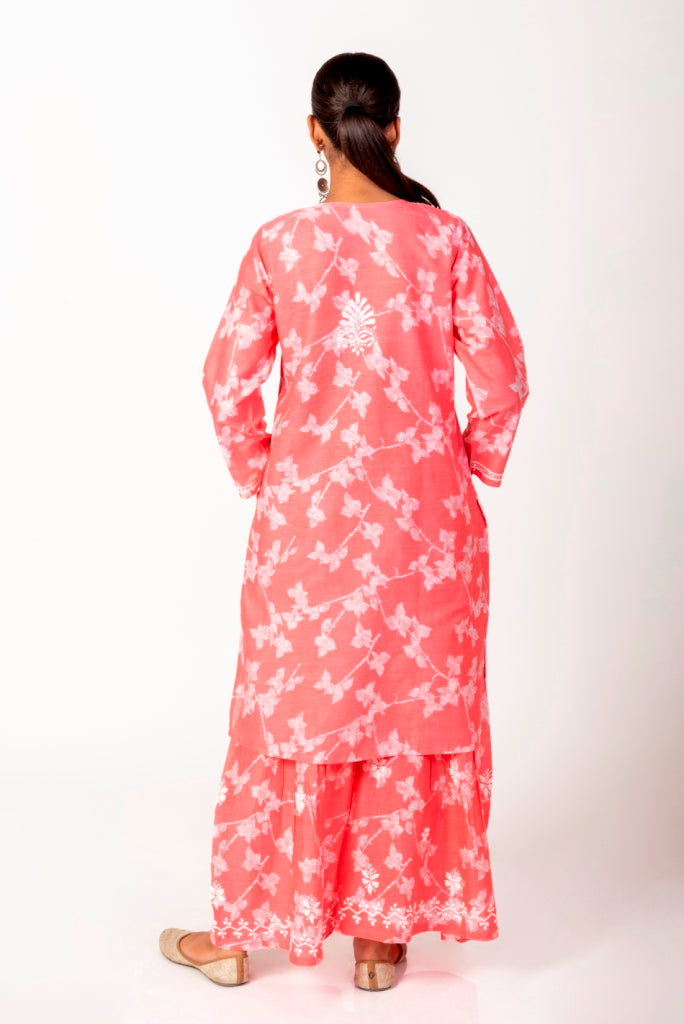 Soft Skin Friendly Pure Cotton Pink Printed Palazoo Set With White Cotton Thread.