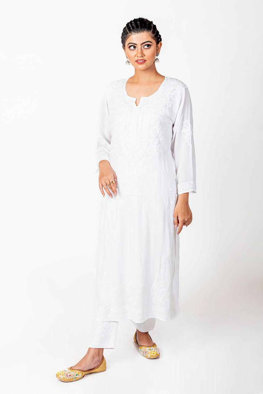 Celebrate Independence Day with Elegance: Shop Our White Rayon Kurti with  Chiken Work – VogPap