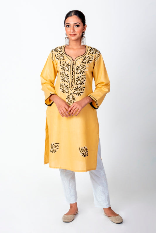 Nice Chikankari Fawn Colour Cotton Kurti Lucknow Chikan Emporium.