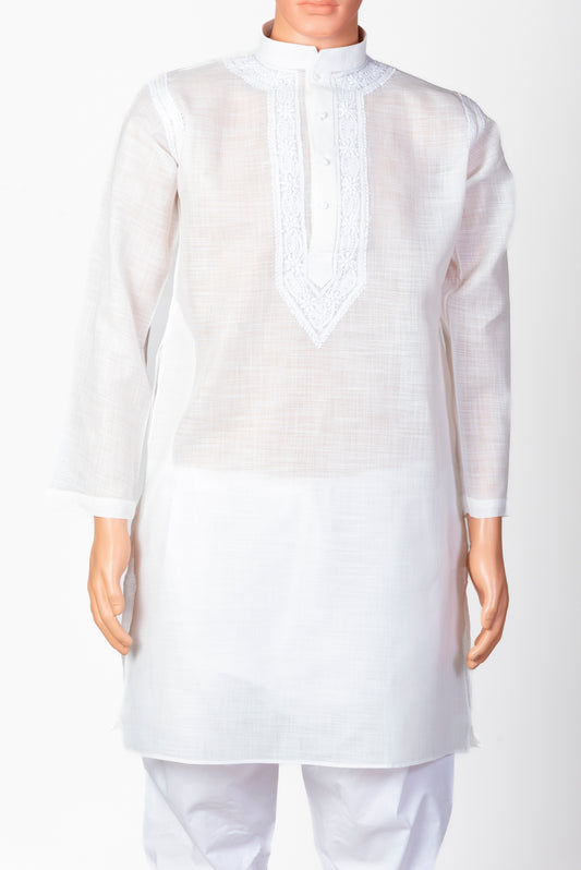 Nice Hand Chikankari Man Kurta White Colour Lucknow Chikan Emporium