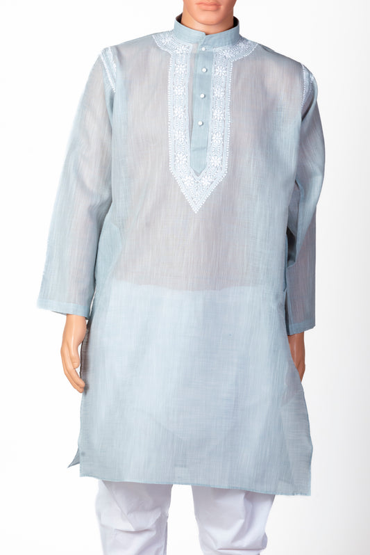 Nice Hand Chikankari Man Kurta Grey Colour Lucknow Chikan Emporium