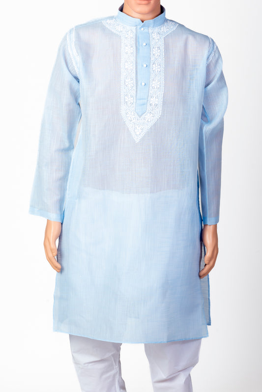 Nice Hand Chikankari Man Kurta Blue Colour Lucknow Chikan Emporium