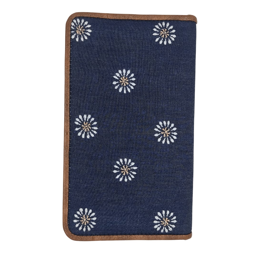 Blue Silk Ladies wallet With Hand Chikan Embroidery Lucknow Chikan Emporium.