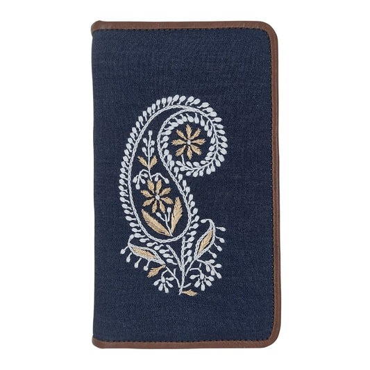 Blue Silk Ladies wallet With Hand Chikan Embroidery Lucknow Chikan Emporium.