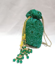 Nice Green Colour Fancy Silk Potlis With Hand chikankari Lucknow chikan Emporium.