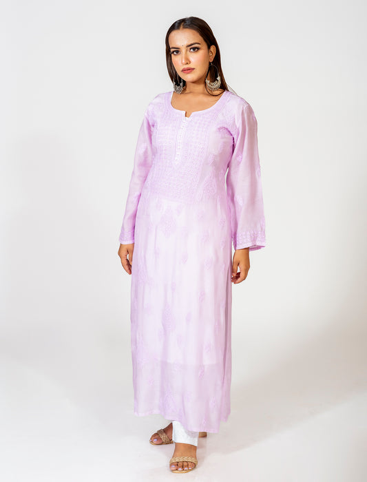 Purple Hand Embroided Skin Friendly  Muslin Shadow Chikankari Kurti