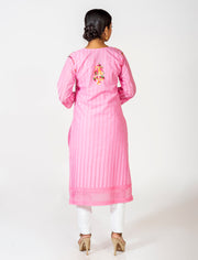 Pink Kurti Hand Embroided Skin Friendly Hakoba  Cotton Chikankari Lucknow Chikan Emporium.