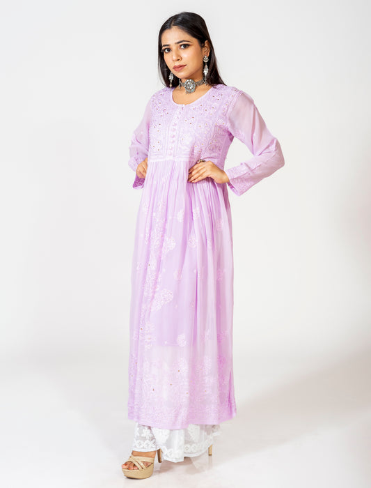 Lucknow Chikan Emporium Skin Friendly Viscose Chikankari Kurti Nice Purple Colour.