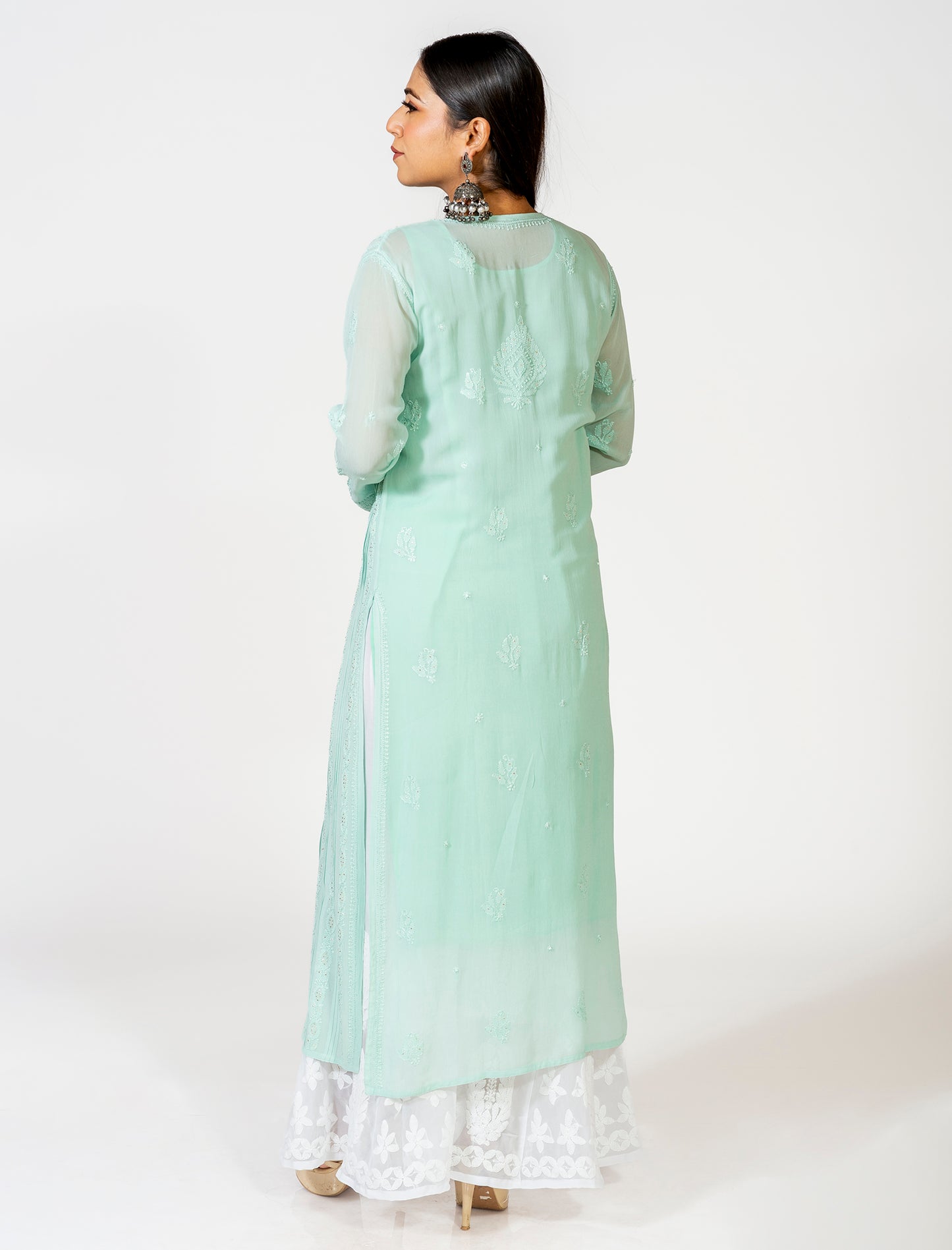 Lucknow Chikan Emporium Skin Friendly Viscose Chikankari Kurti Nice Green Colour.