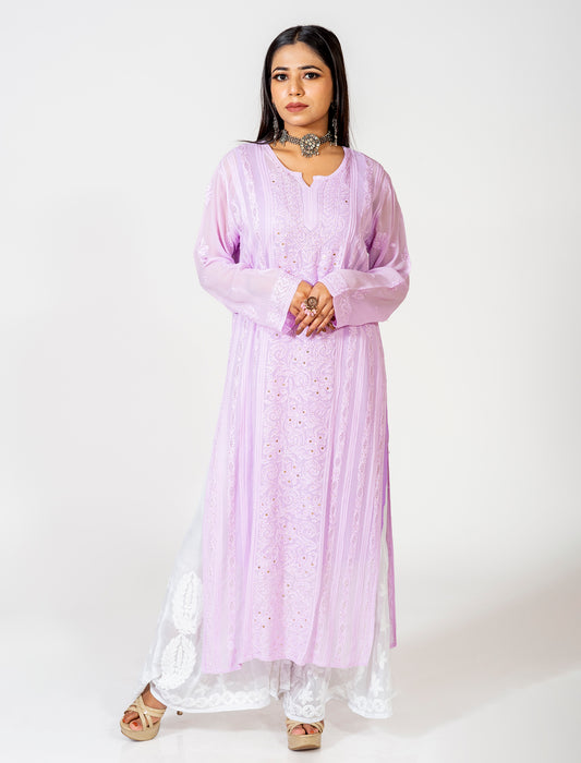 Lucknow Chikan Emporium Skin Friendly Viscose Chikankari Kurti Nice Purple Colour.