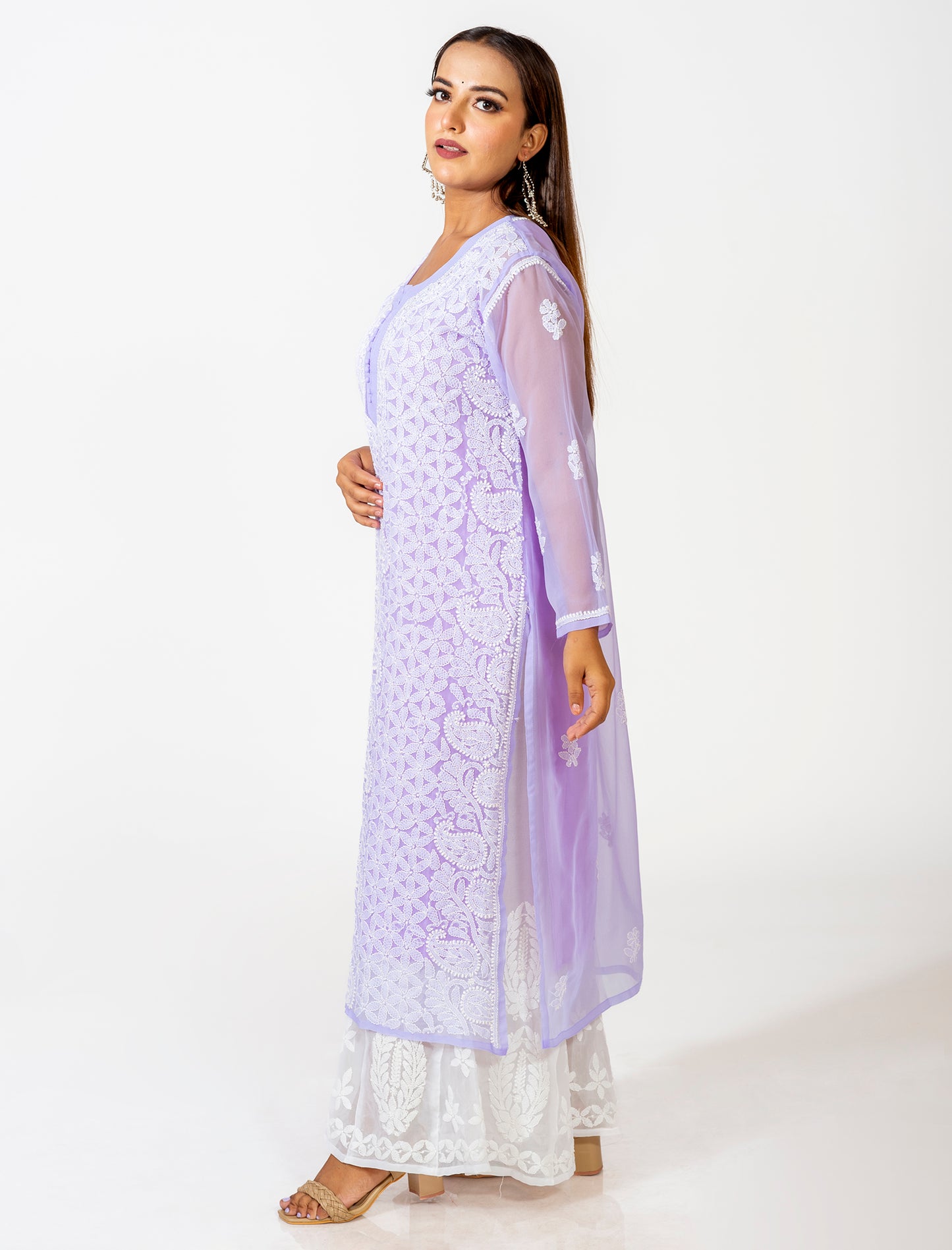 Lucknow Chikan Emporium Skin Friendly Georgette Chikankari Kurti Nice Purple Colour.