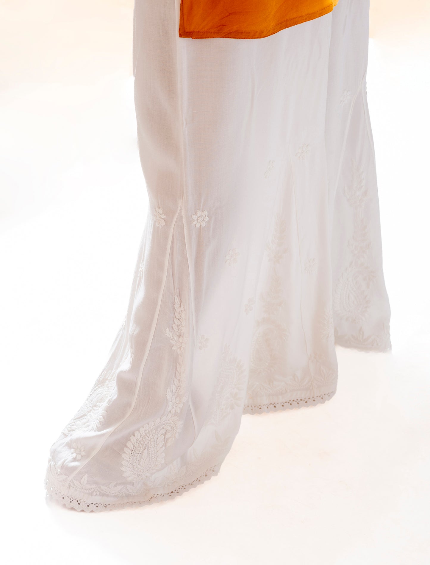 Soft Skin Friendly Dyable Modal Palazoo With Cotton Thread Hand Chikan Embroided Lucknow Chikan Emporium.