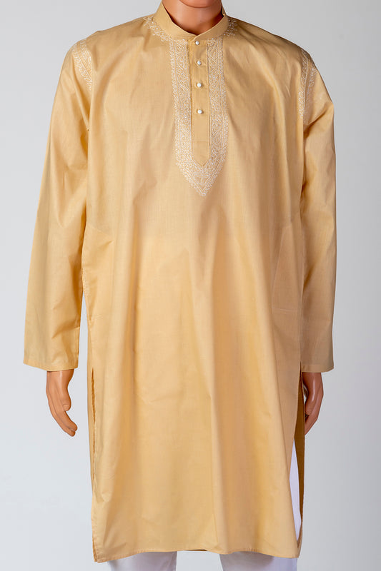 Lucknow Chikan Emporium Nice Hand Chikankari Cotton Kurta Fawn Colour .