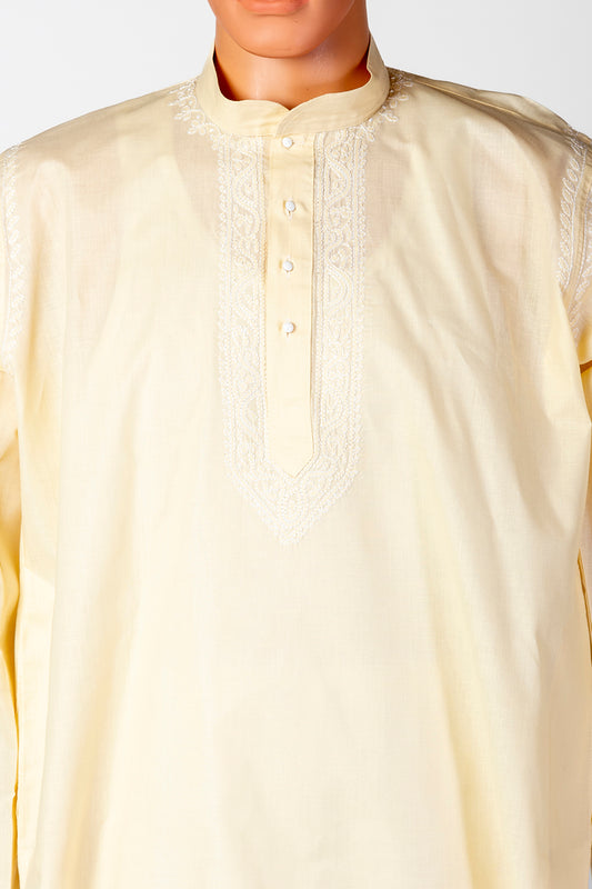 Lucknow Chikan Emporium Nice Hand Chikankari Cotton Kurta Cream Colour .